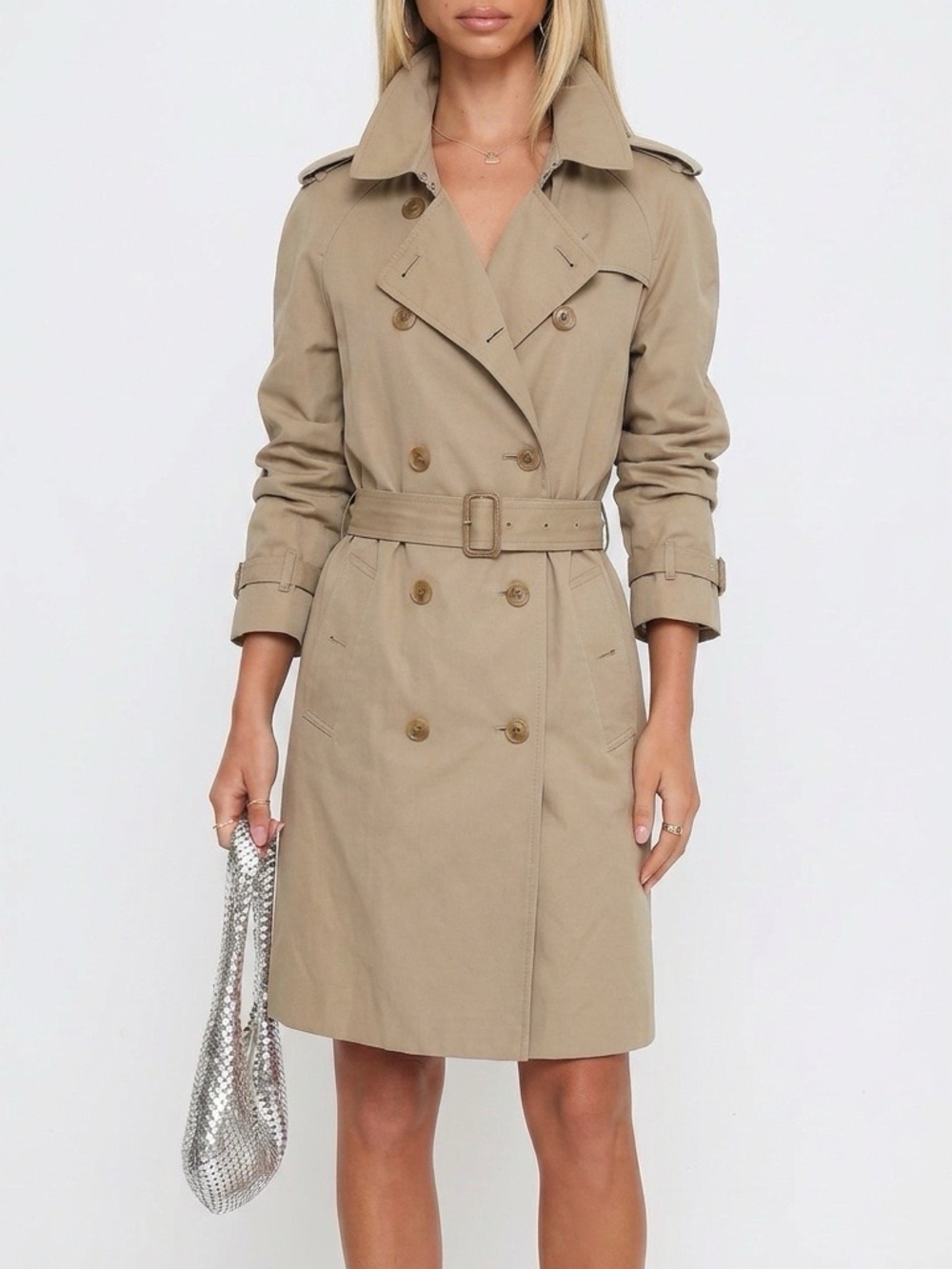 Lands' End Beige Trench Coat with Navy Label